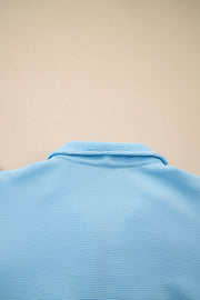 Beau Blue Striped Detail Flutter Sleeve Zipped Collar Short Set