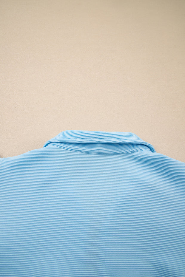 Beau Blue Striped Detail Flutter Sleeve Zipped Collar Short Set