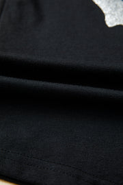 Black Glitter Ghost Pattern Crew Neck Halloween T Shirt