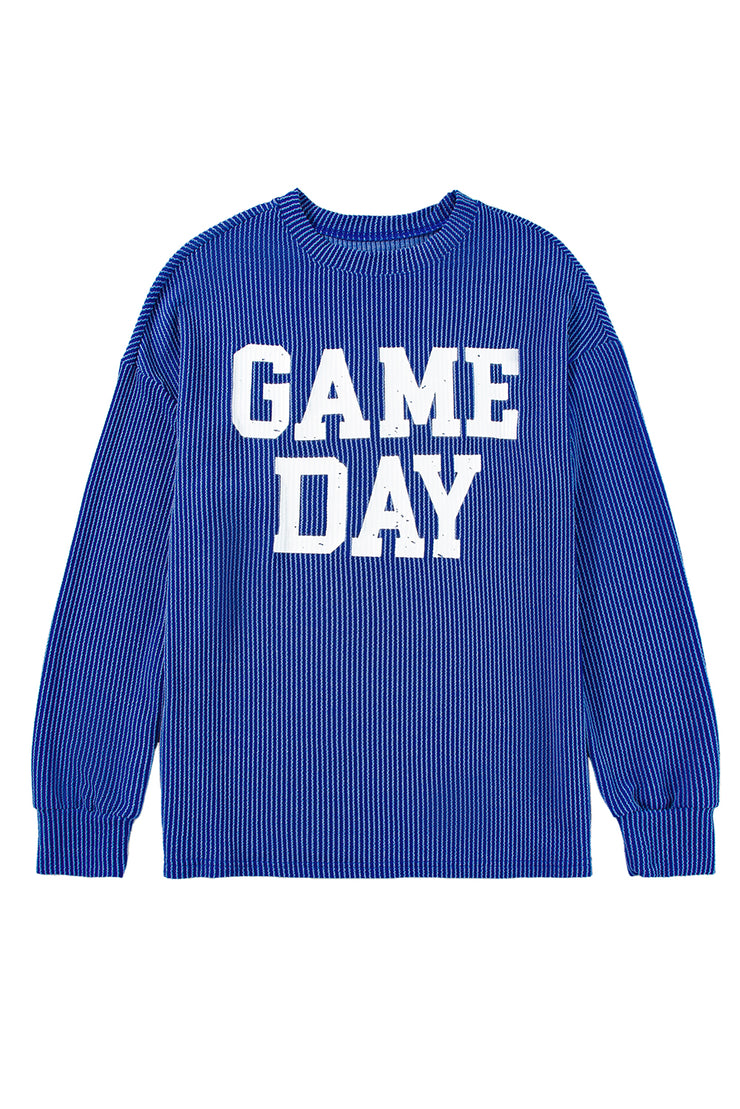 Top de cuello redondo de manga larga con gráfico GAME DAY con cordón azulado