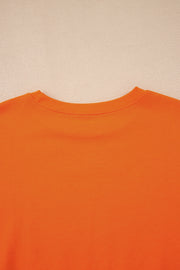 Orange Varsity Stripe Detail Drop Shoulder Pullover Mini Skirt Set