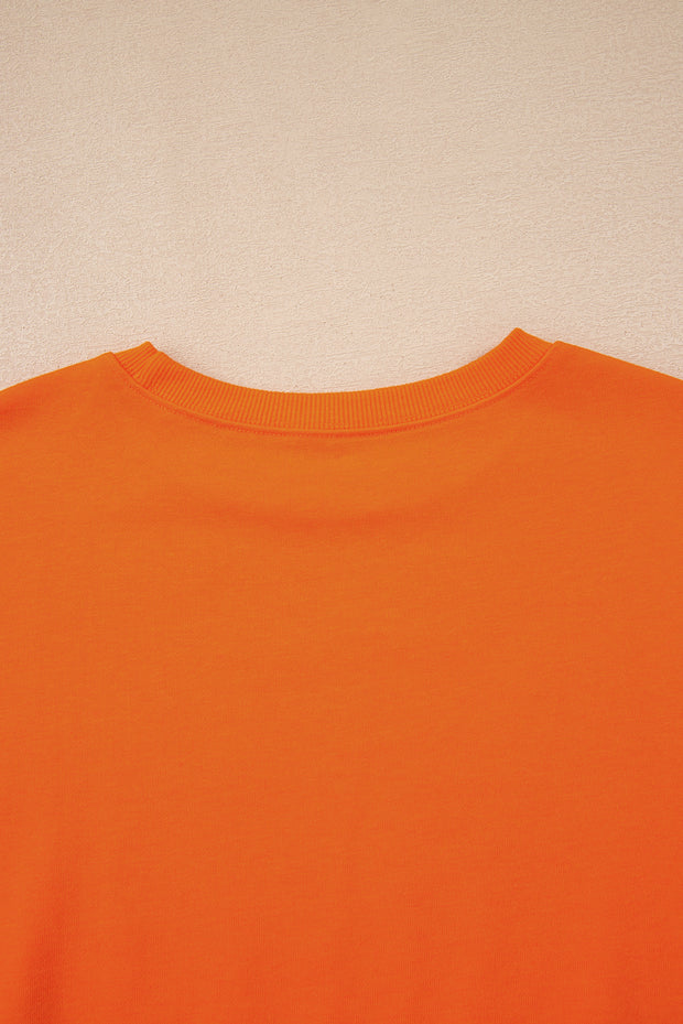 Orange Varsity Stripe Detail Drop Shoulder Pullover Mini Skirt Set