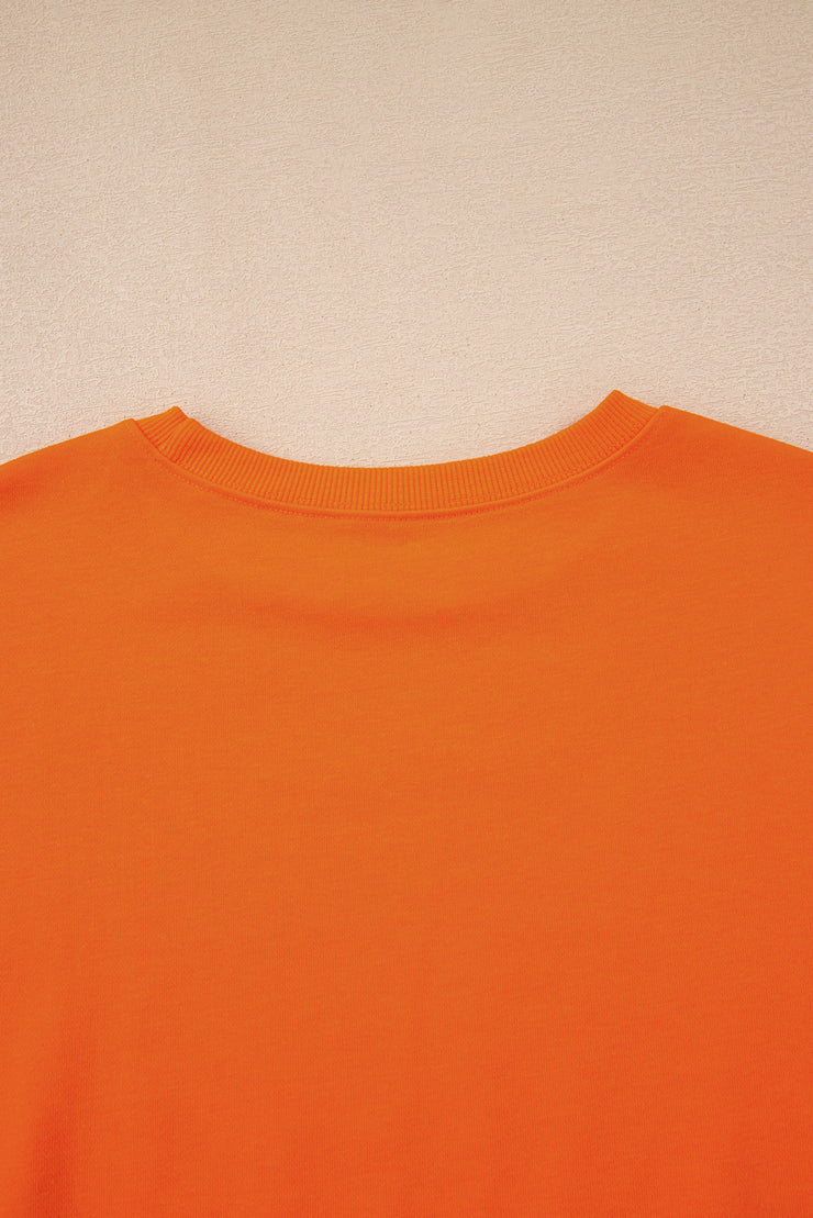 Orange Varsity Stripe Detail Drop Shoulder Pullover Mini Skirt Set