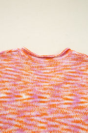 Orange Vibrant Abstract Print Drop Shoulder V Neck Tunic Oversized Sweater