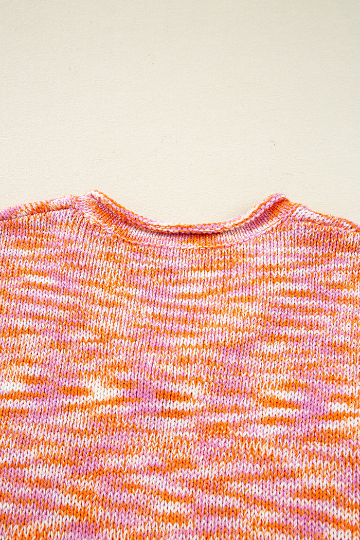 Orange Vibrant Abstract Print Drop Shoulder V Neck Tunic Oversized Sweater