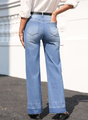Sail Blue Raw Hem Unique Cuffs Straight High Rise Loose Jeans