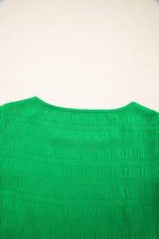 Dark Green Textured Ruffled Sleeve Round Neck Top