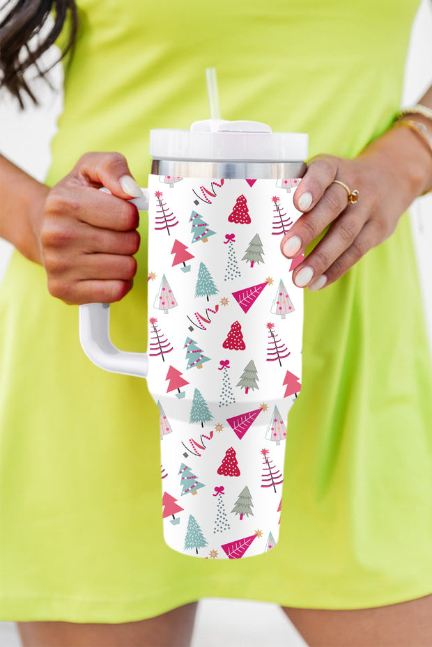 White Cartoon Christmas Tree Printed Cup 40oz