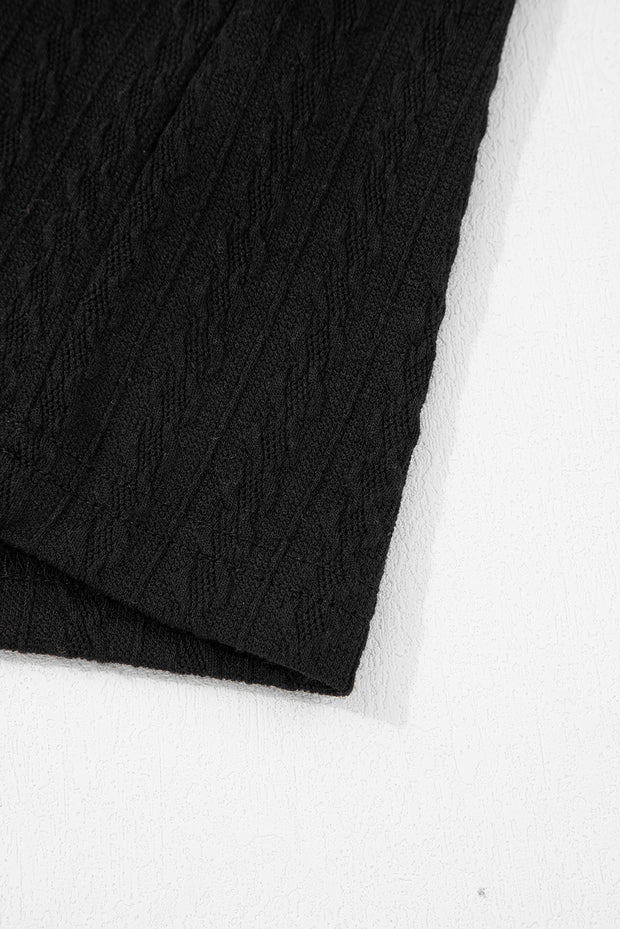 Black Textured Chest Pocket Long Sleeve Top 2Pcs Pants Set