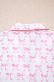 Pink Bow Print Long Sleeve Shirt and Pants Soft Pajama Set