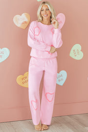 Phalaenopsis Chenille Heart Pattern Casual 2pcs Pants Set