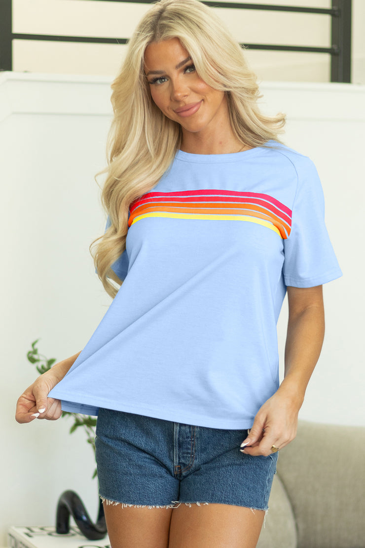Beau Blue Striped Patch Front Casual Tee