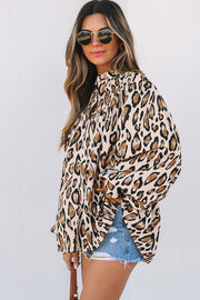 Jet Stream Oversized Leopard Print Balloon Sleeve Casual Shirt