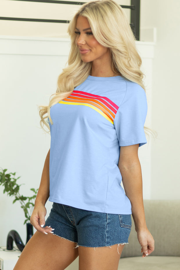 Beau Blue Striped Patch Front Casual Tee