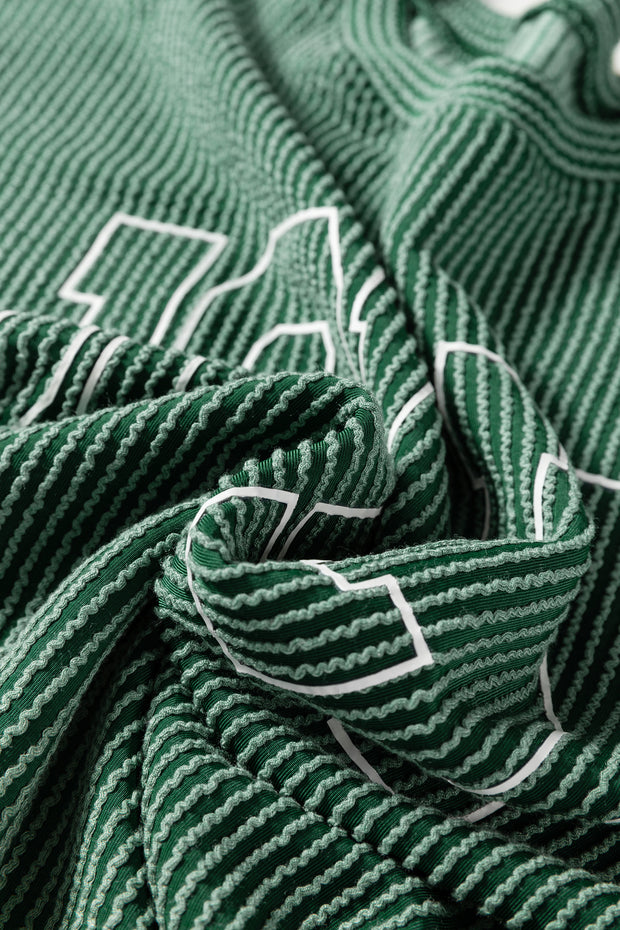 Blackish Green Twisted Rib Outlined Merry Letter Graphic Loose Long Sleeve Top