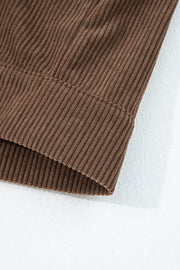 Dark Khaki Button Zip Up Lapel Collar Corduroy Jacket