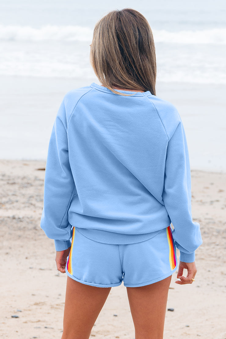 Beau Blue Striped Accent Pullover and Shorts Two Piece Casual Set