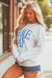 Blue Vintage Washed GAME DAY Graphic Baggy Sweatshirt