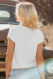 White Knitted YEEHAW Stitch Edge Crew Neck Sweater T Shirt