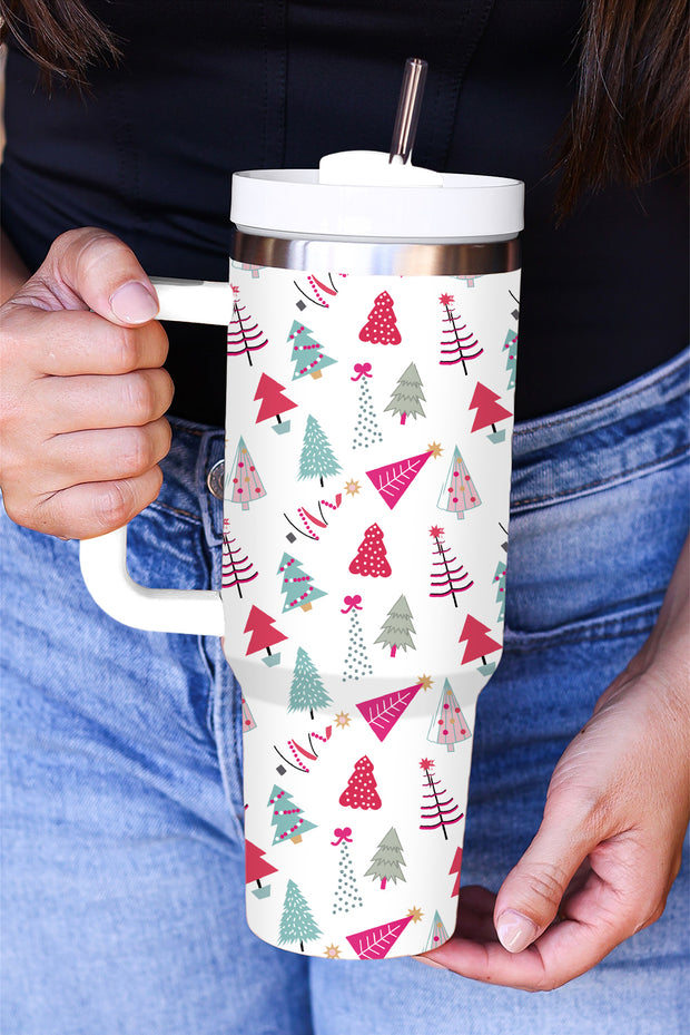 White Cartoon Christmas Tree Printed Cup 40oz