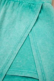 Conjunto de 2 piezas de camiseta sin mangas de algodón con lavado mineral y falda dividida forrada en verde menta