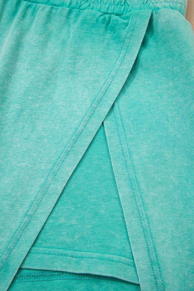 Conjunto de 2 piezas de camiseta sin mangas de algodón con lavado mineral y falda dividida forrada en verde menta