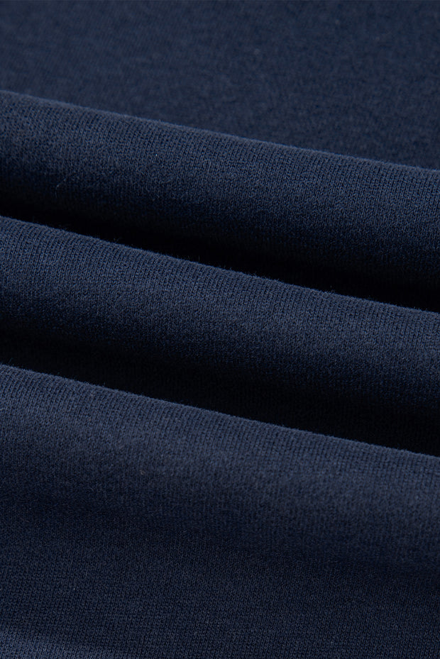 Navy Blue Solid Color Fleece Lined Drawstring Waist Casual Pants