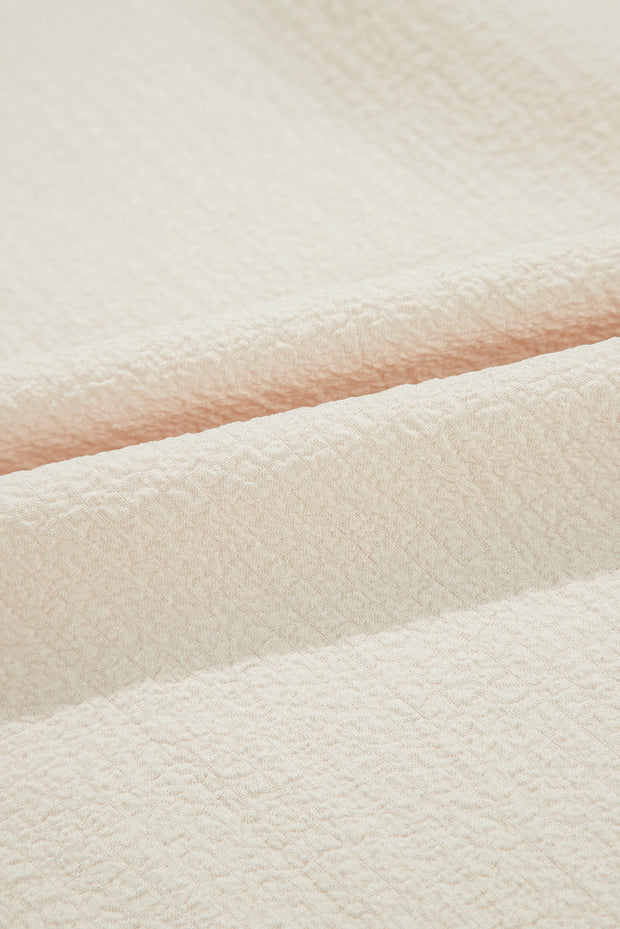 Beige Textured Bow Knot Frilled Butterfly Sleeve Blouse