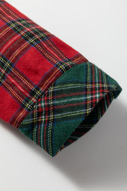 Red Plaid Contrast Patched Christmas Holiday Long Sleeve Shirt and Short 2pcs Pajama Set