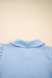 Beau Blue Textured Ruffled Sleeve Zipped Top and Wide Leg Pants Set