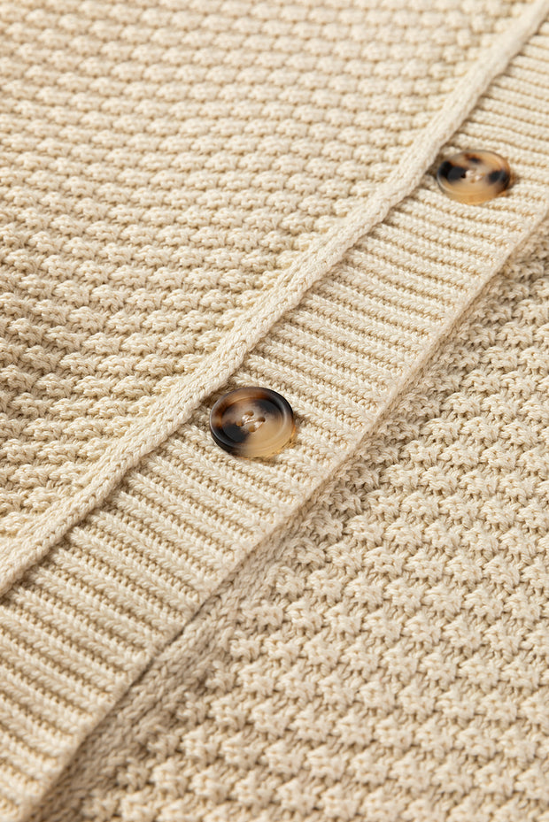 Beige Button Front Cropped Cardigan Sweater