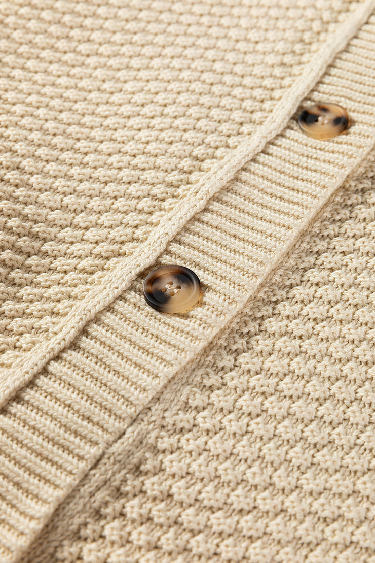 Beige Button Front Cropped Cardigan Sweater