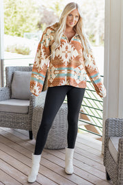 Khaki Quarter Zip Elastic Cuffs Aztec Sweatshirt