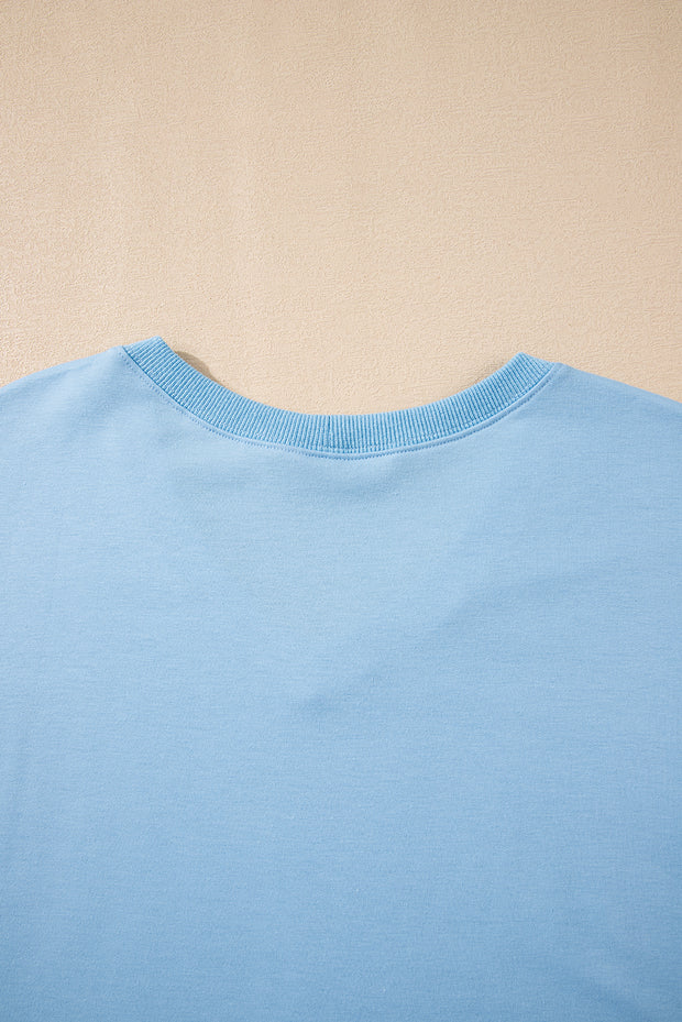 Myosotis V Neck Drop Shoulder Tee and Patchwork Drawstring Shorts Set