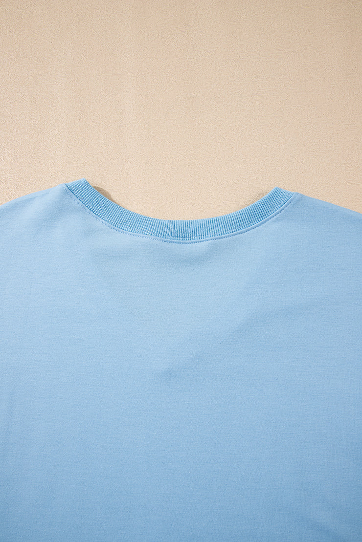 Myosotis V Neck Drop Shoulder Tee and Patchwork Drawstring Shorts Set