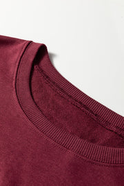 Red Sandalwood Plaid Colorblock Patchwork Sleeve Raw Seam Sweatshirt