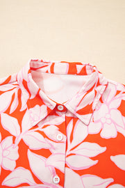 Orange Botanical Print Single Chest Pocket Button Up Shirt