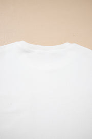 White Exposed Seam Chest Pocket Knit Pullover Sweatshirt