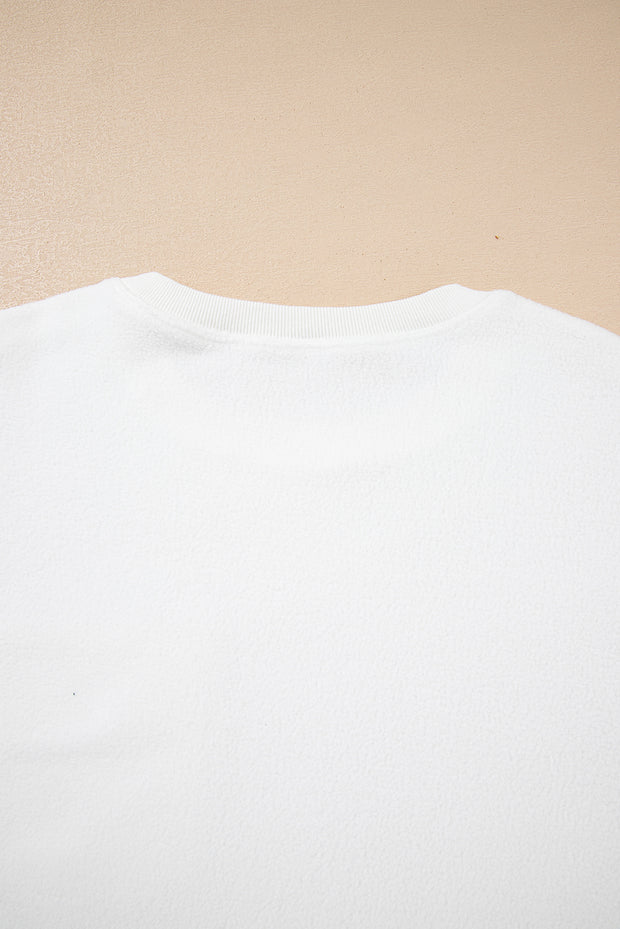 White Exposed Seam Chest Pocket Knit Pullover Sweatshirt