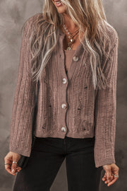 Goat Cut Out Textured Knit Buttoned Cardigan