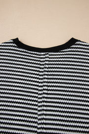 Black Stripe Ribbed Trim Drop Shoulder Long Sleeve Oversize Top