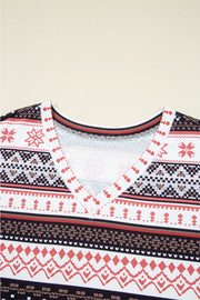Black Retro Christmas Pattern Loose Pullover 2pcs Lounge Pant Set