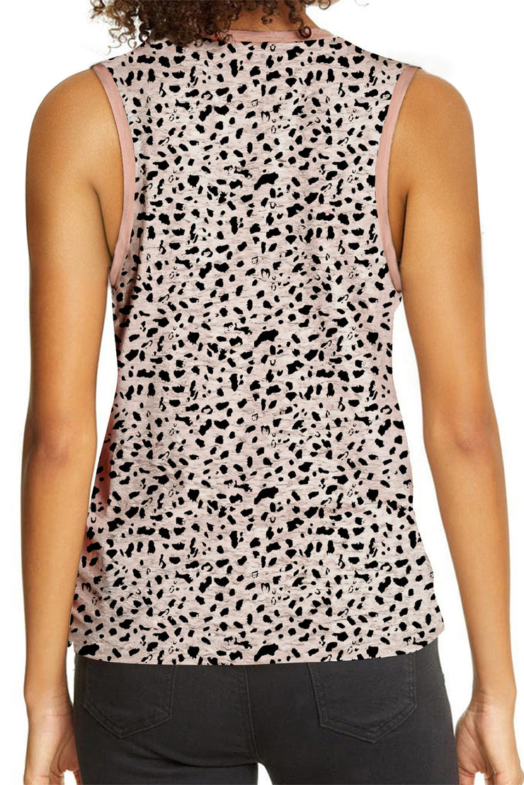 Camiseta sin mangas con cuello redondo y estampado de leopardo