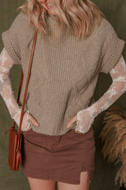 Smoke Gray Textured Knit High Neck Sweater T Shirt