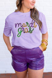 Camiseta gráfica de Mardi Gras con lentejuelas de glicina