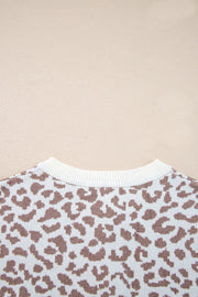 Khaki Leopard Drop Shoulder Chunky Knitted Cardigan Sweater