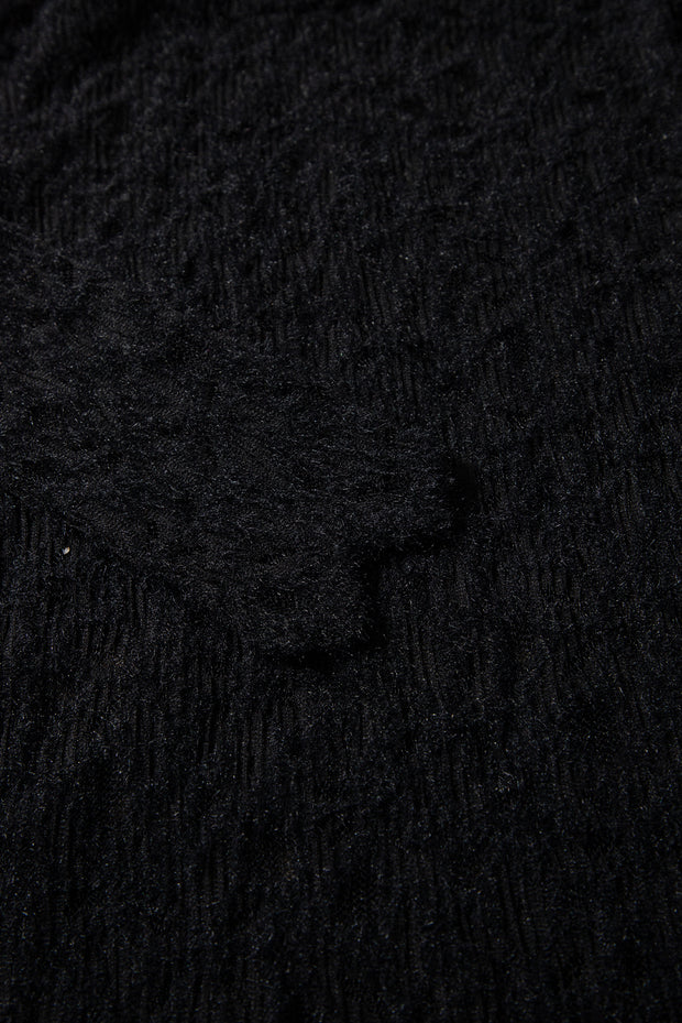 Black Flower Lace See Through Mock Neck Long Sleeve Top