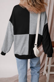 Color black Colorblock Henley High Low Oversize Sweatshirt