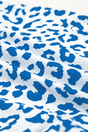 Blue Leopard Elastic Waist Lace up Contrast Trim Casual Shorts