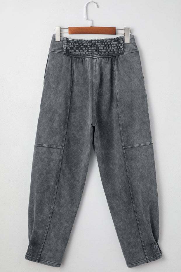 Medium Grey Mineral Wash Jogger Style High Waist Casual Pants